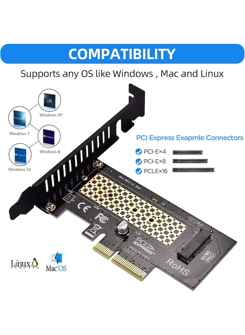 محول M.2 NVME SSD إلى PCIe 3.0 x4، بطاقة توسعة وحدة تحكم مضيف M.2 2280 2260 2242 2230 SSD إلى PCIe 3.0 x4 لأجهزة الكمبيوتر المكتبية، يدعم أنظمة التشغيل Windows وMac وLinux - Image 4